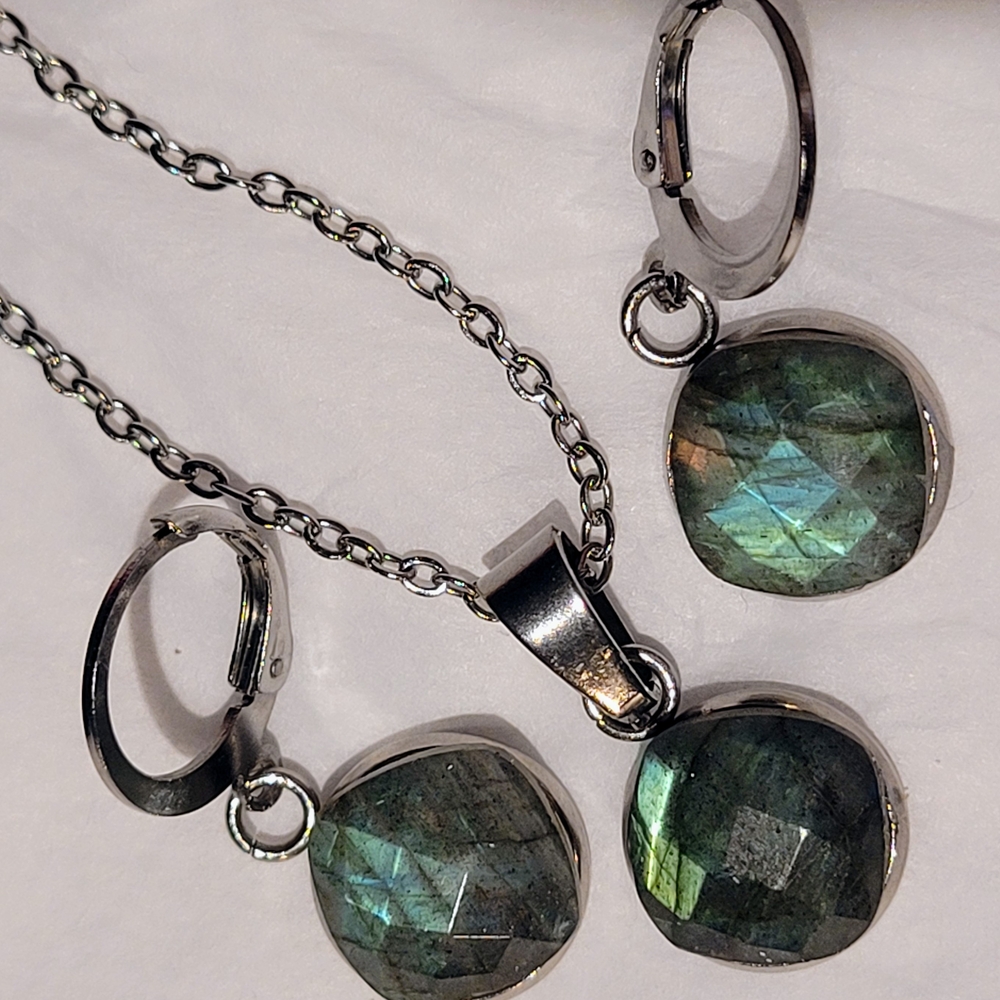 Labradorite Necklace & Earring Stainless Steel SET